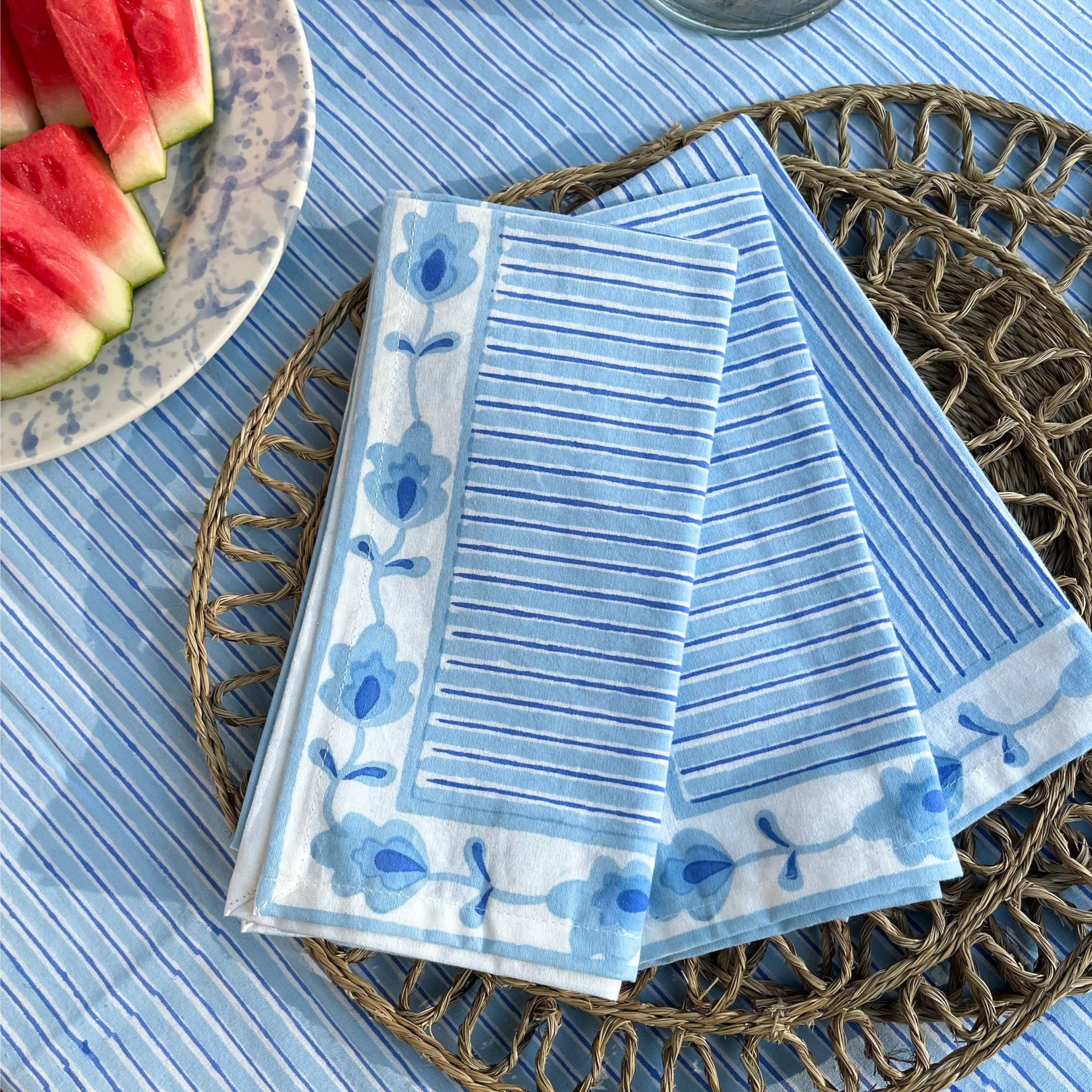 blue stripe blockprinted napkins