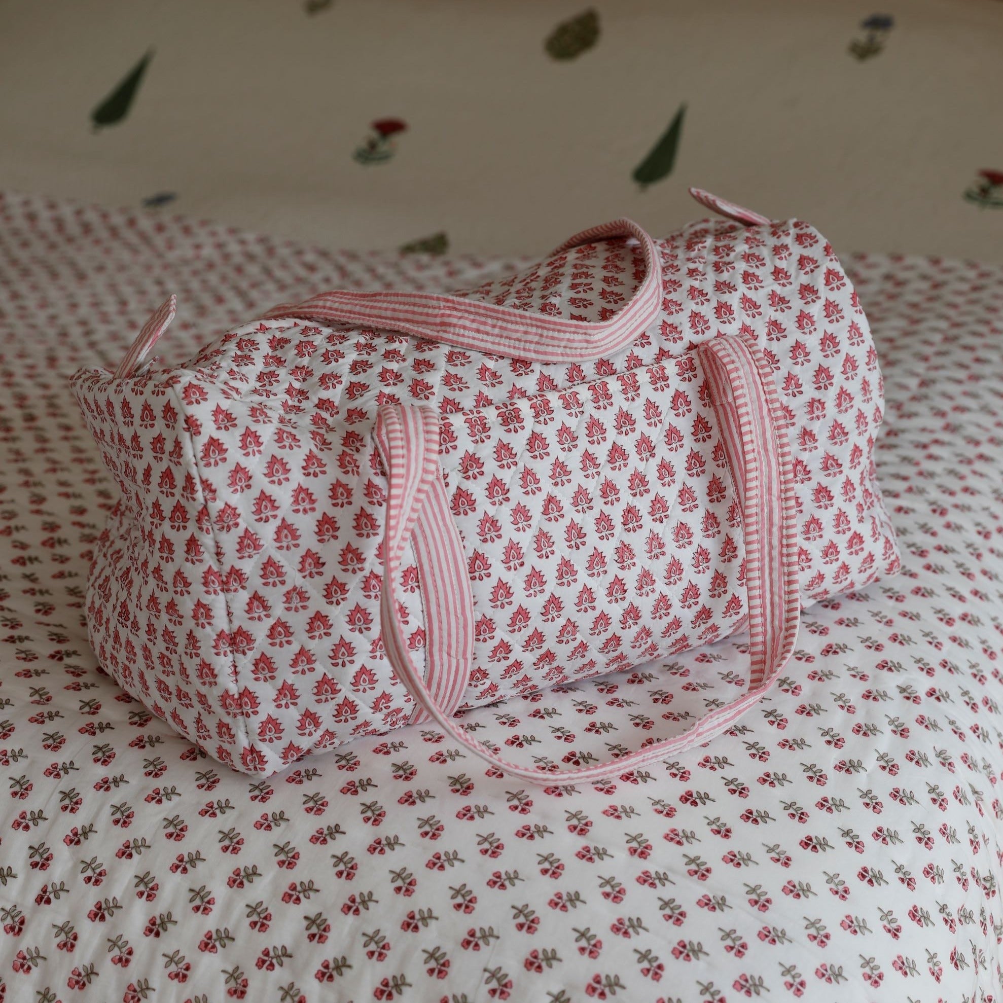 Pink Blockprinted weekend bag