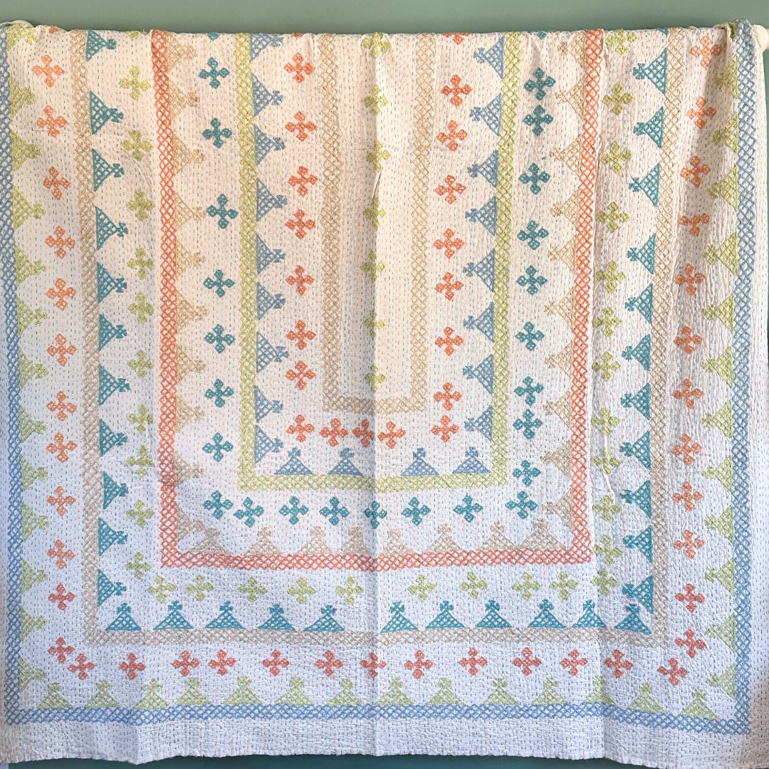 SINGLE KANTHA  - PALE BLUE, LIME, PEACH, PINK