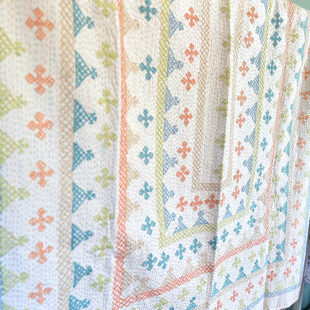 SINGLE KANTHA  - PALE BLUE, LIME, PEACH, PINK