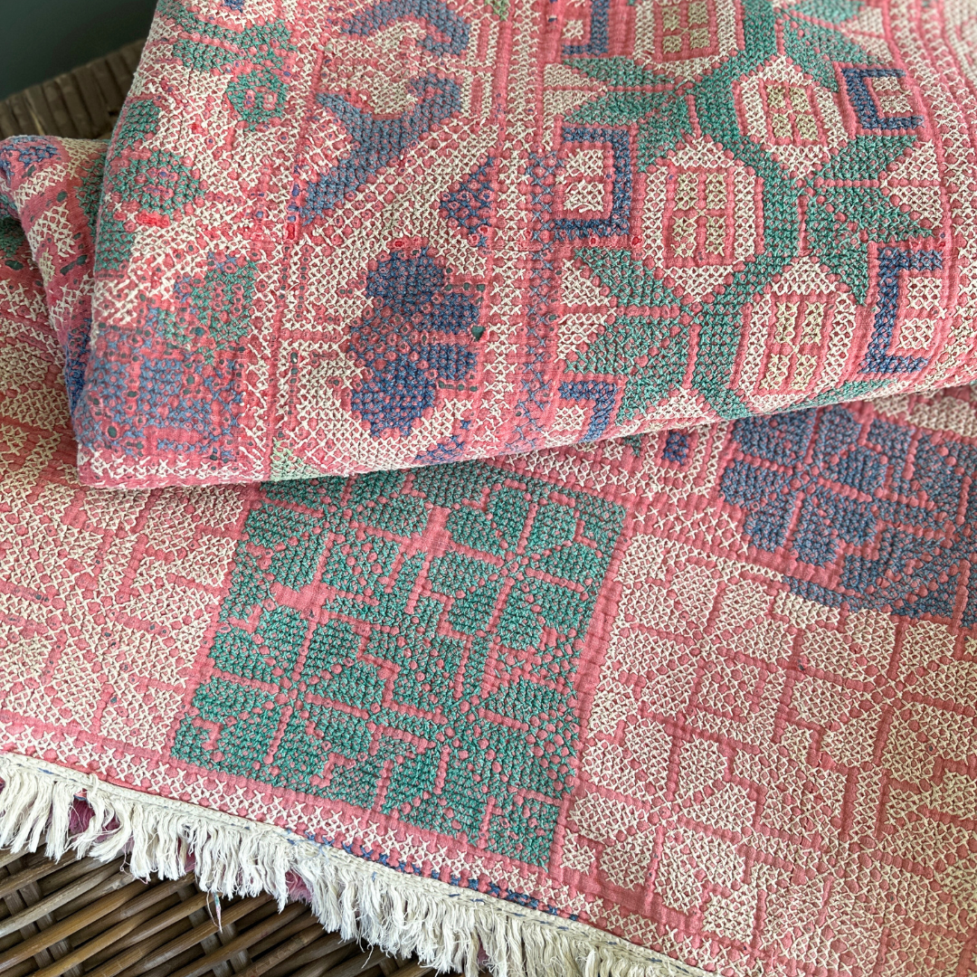 HAND EMBROIDERED FRINGED THROW