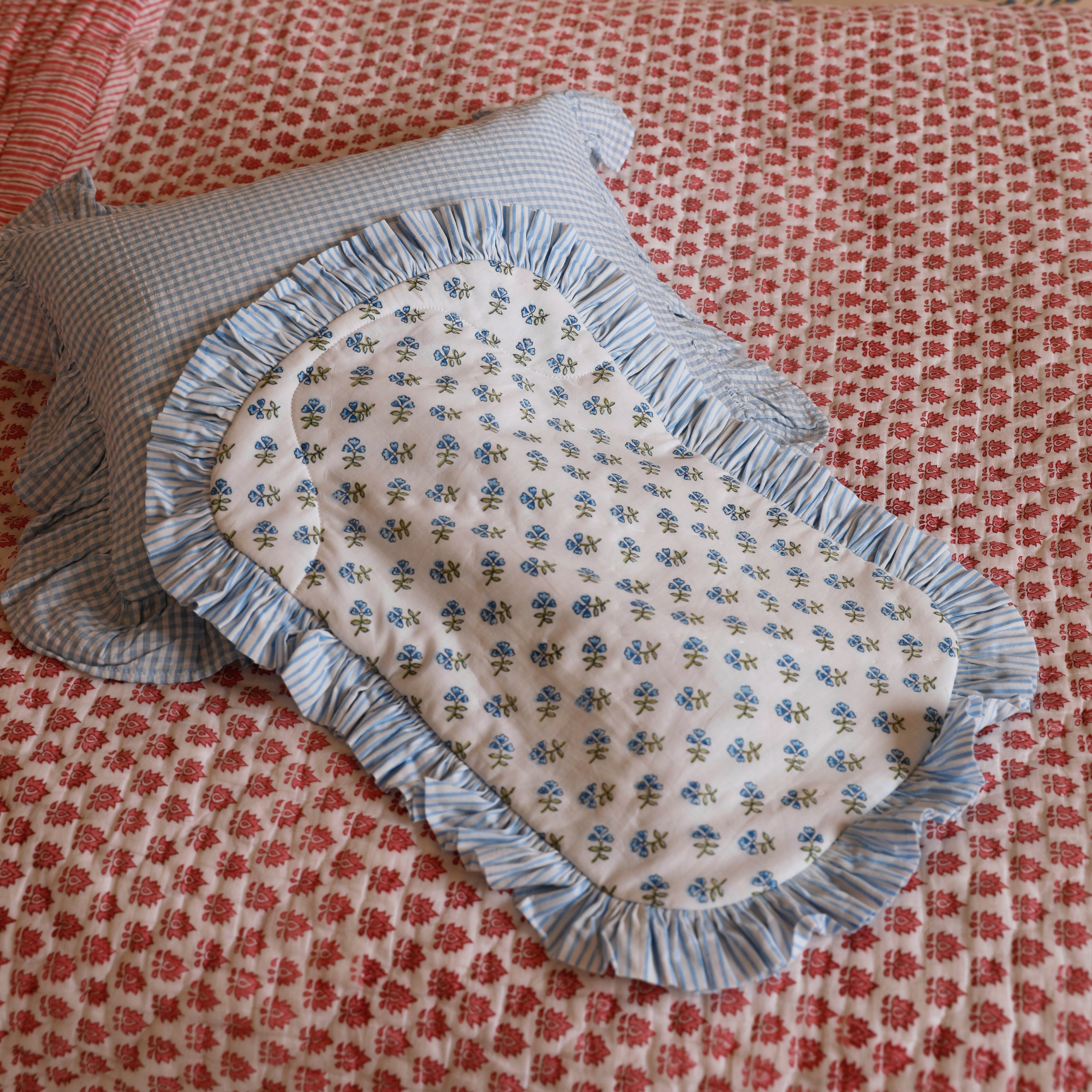 Blue Ditsy Ruffle Hot Water Bottle Cover