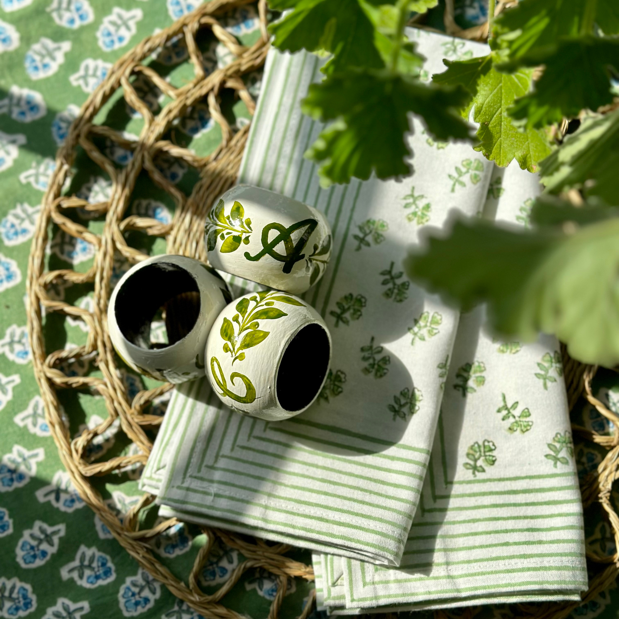 Dark Green Alphabet Hand Painted Napkin Rings