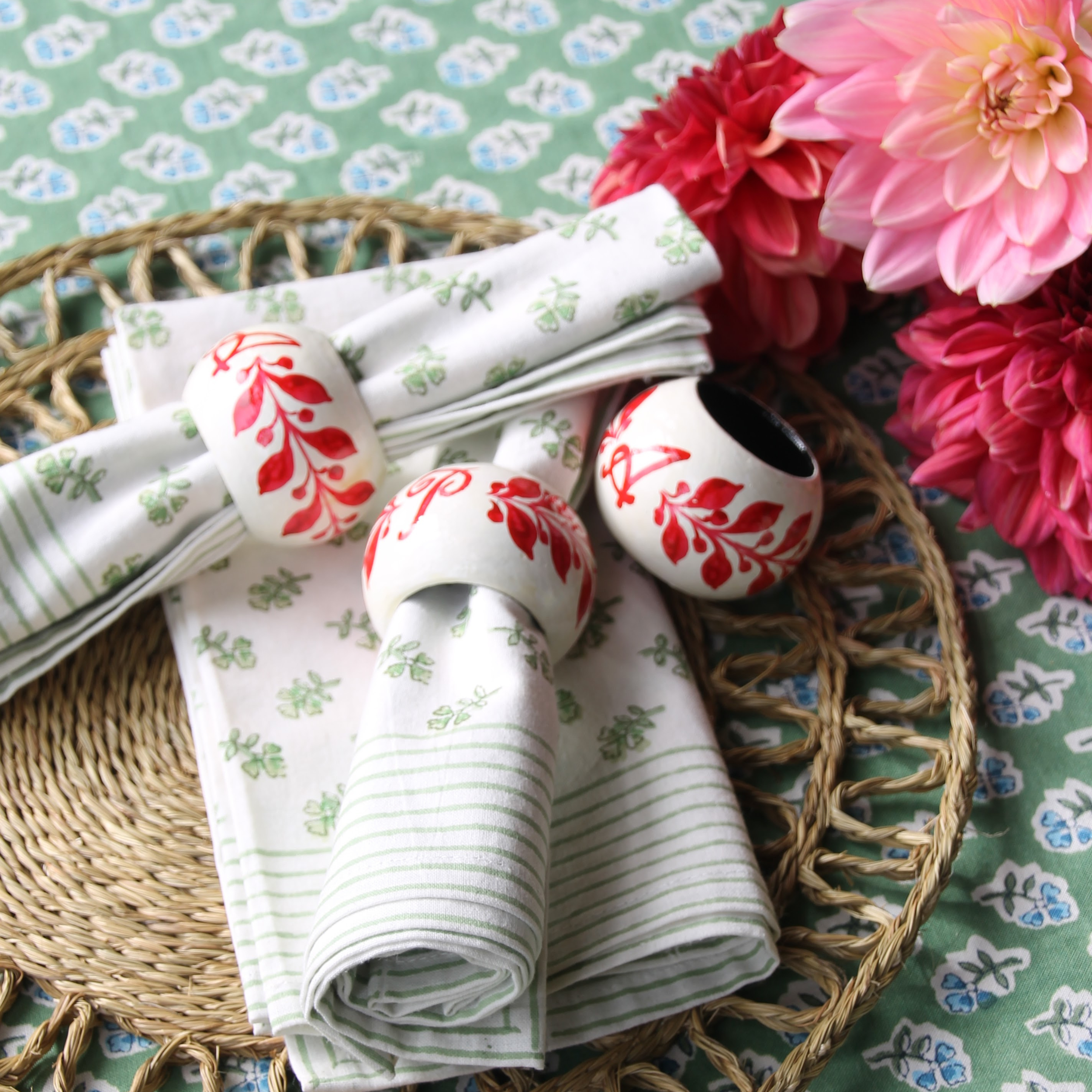 Red Alphabet Hand Painted Napkin Rings