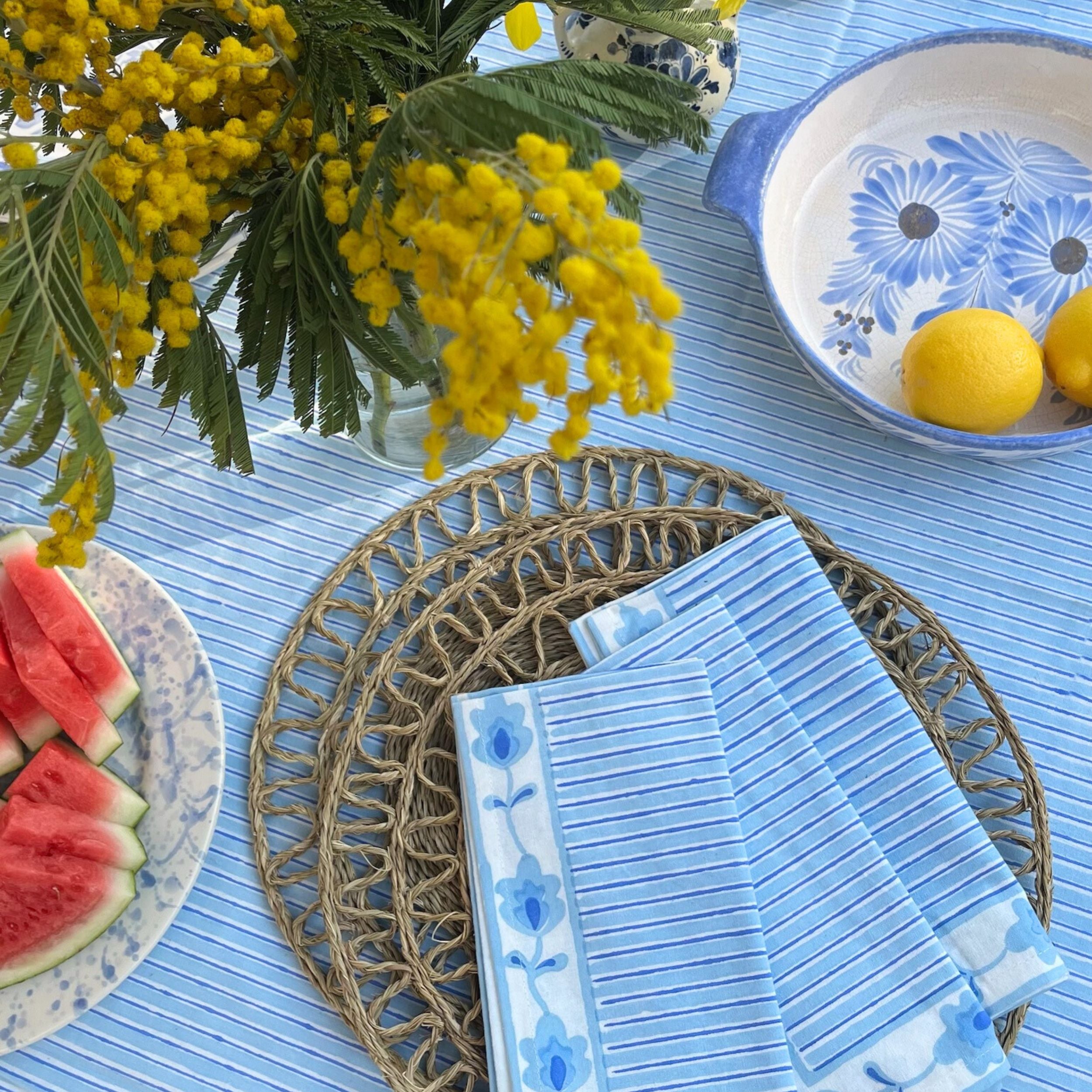 Blue Suzani Stripe Napkins - Set of 4