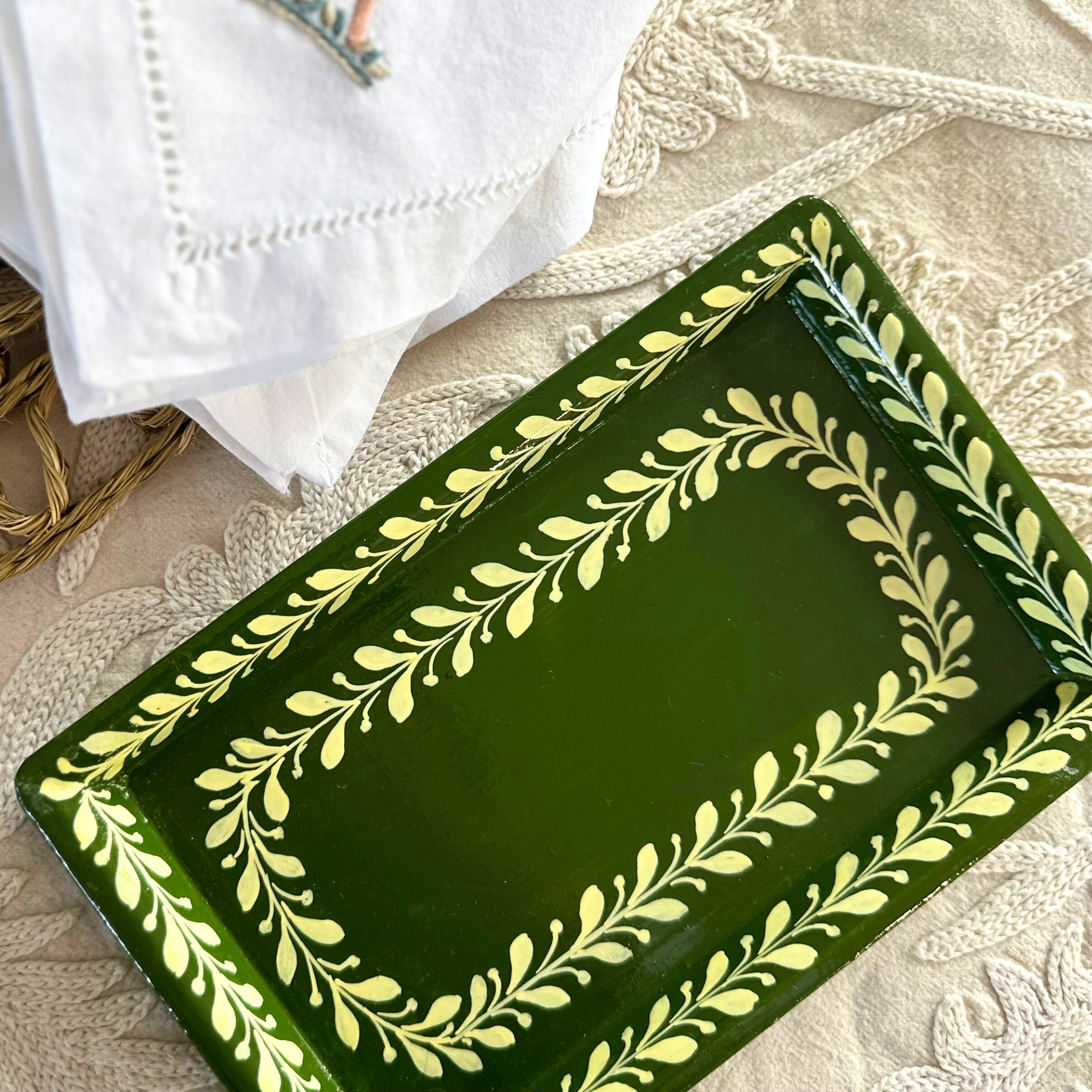 Green and Cream Painted Tray