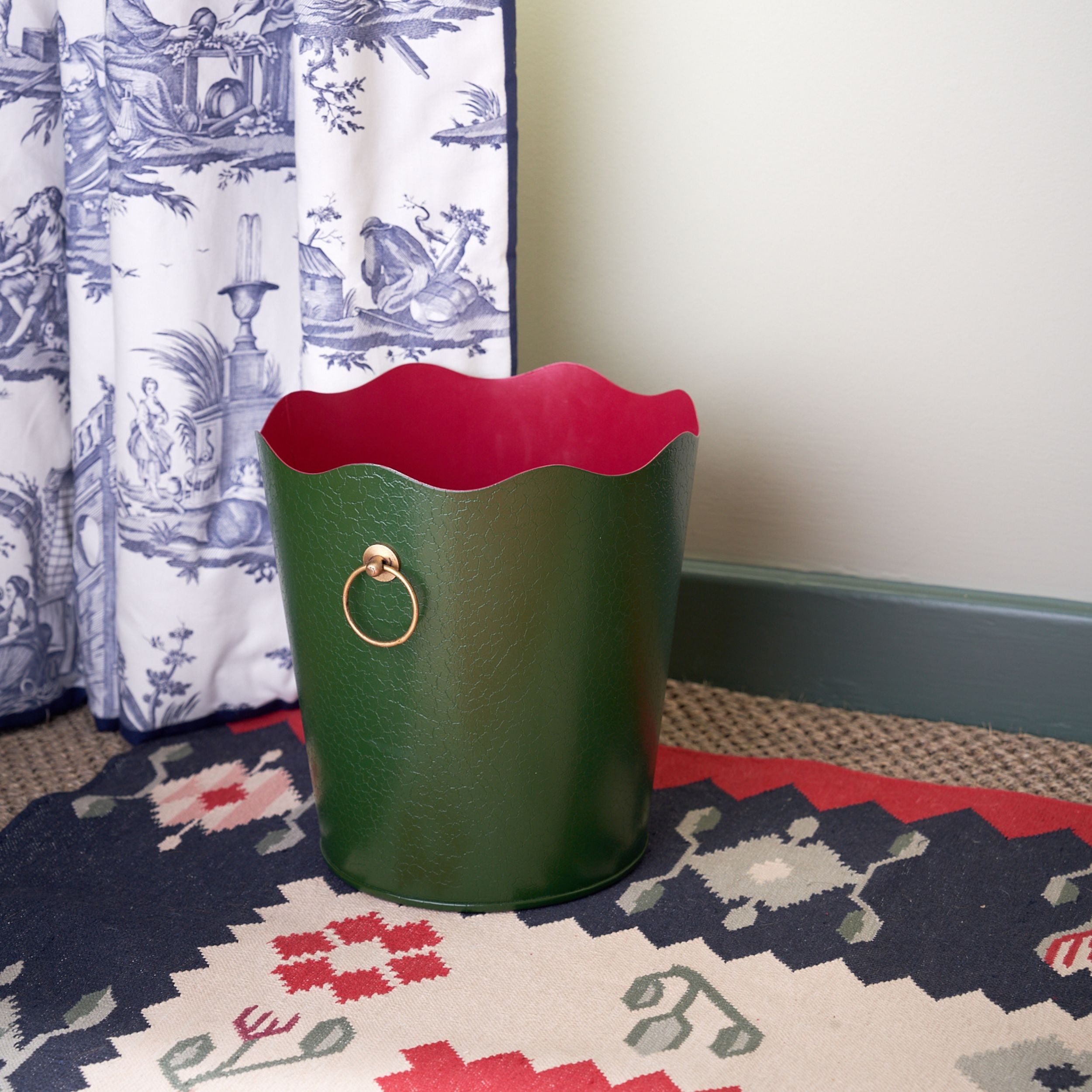 Toleware Wastepaper Bin - Light Green & Watermelon