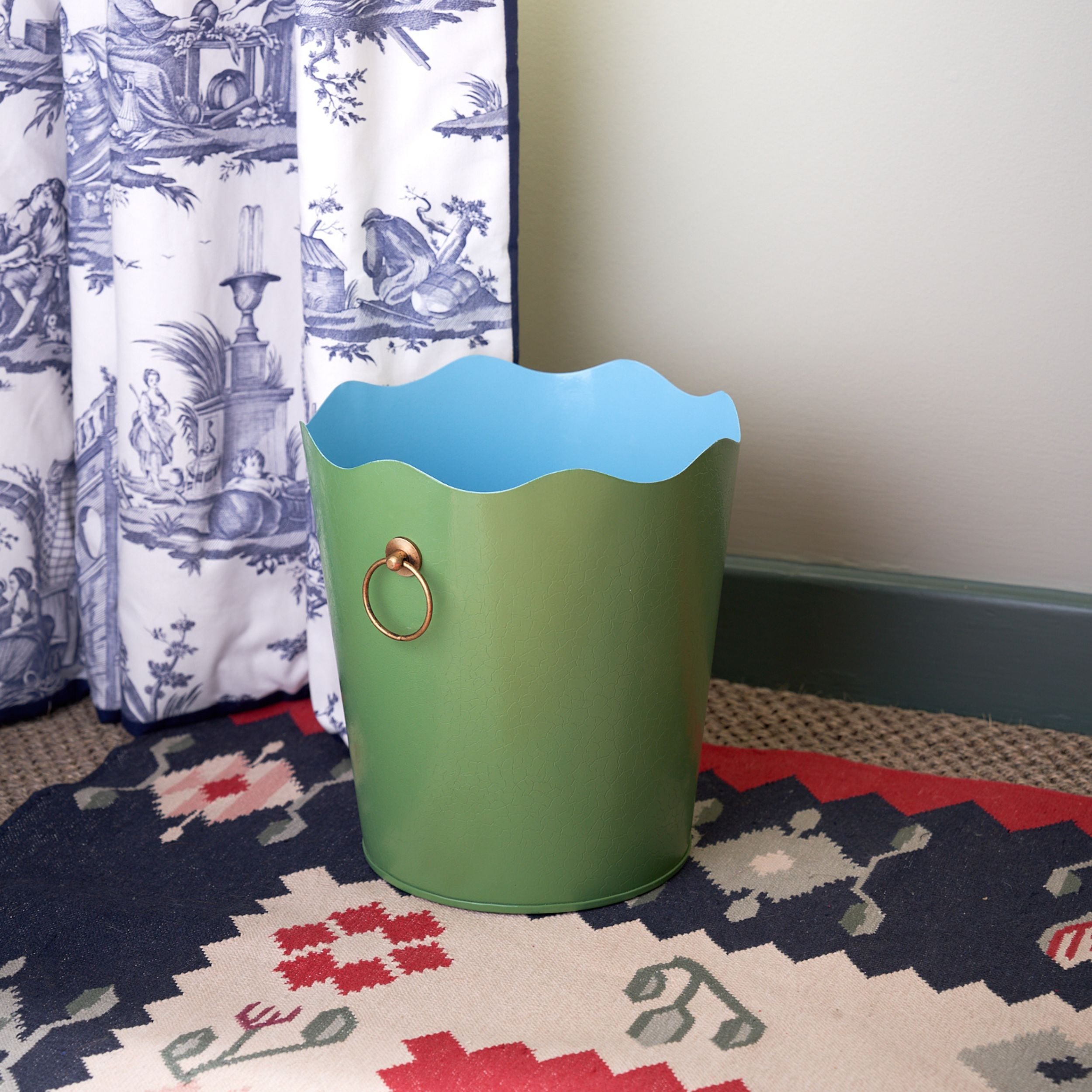 Toleware Wastepaper Bin - Light Green & Watermelon