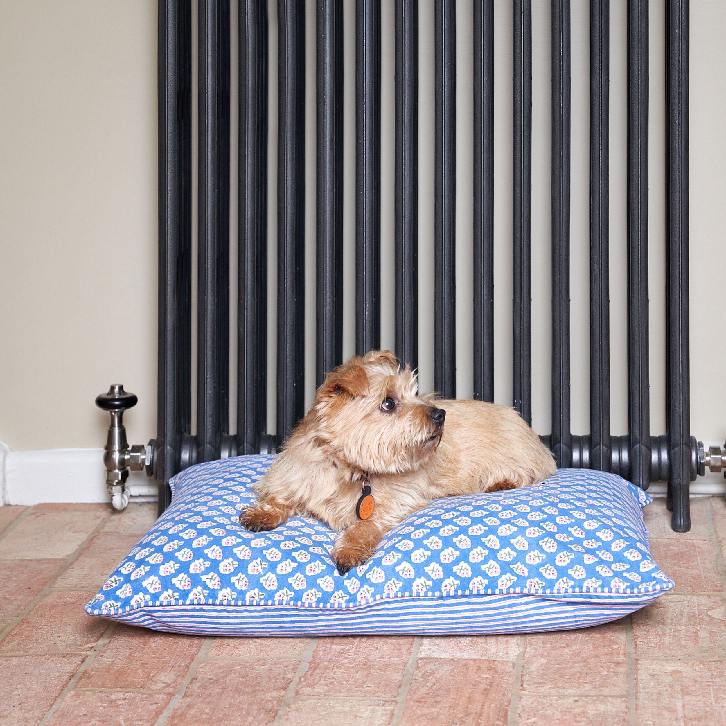 Blue blockprint floral dog bed