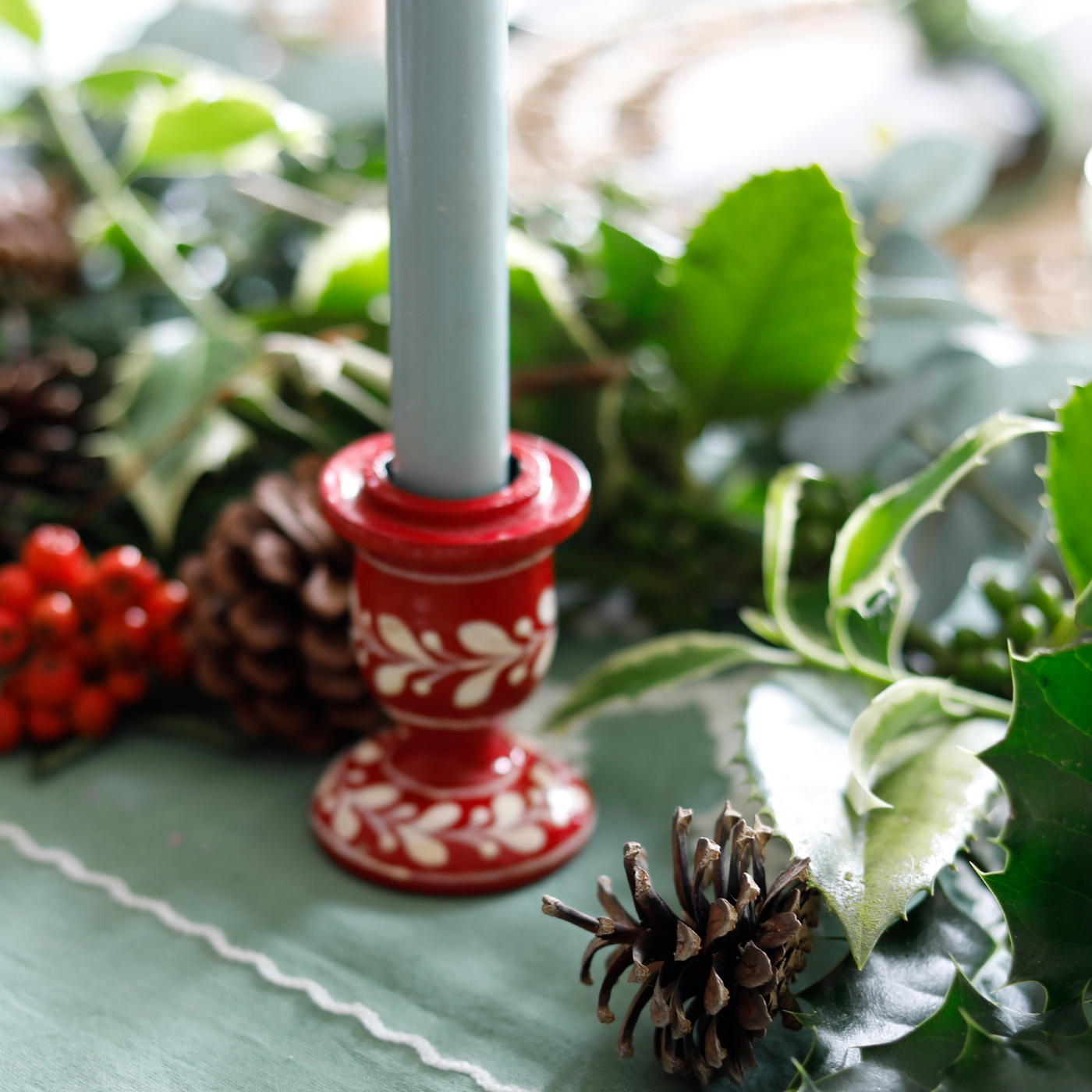 Red Hand Painted Candlestick