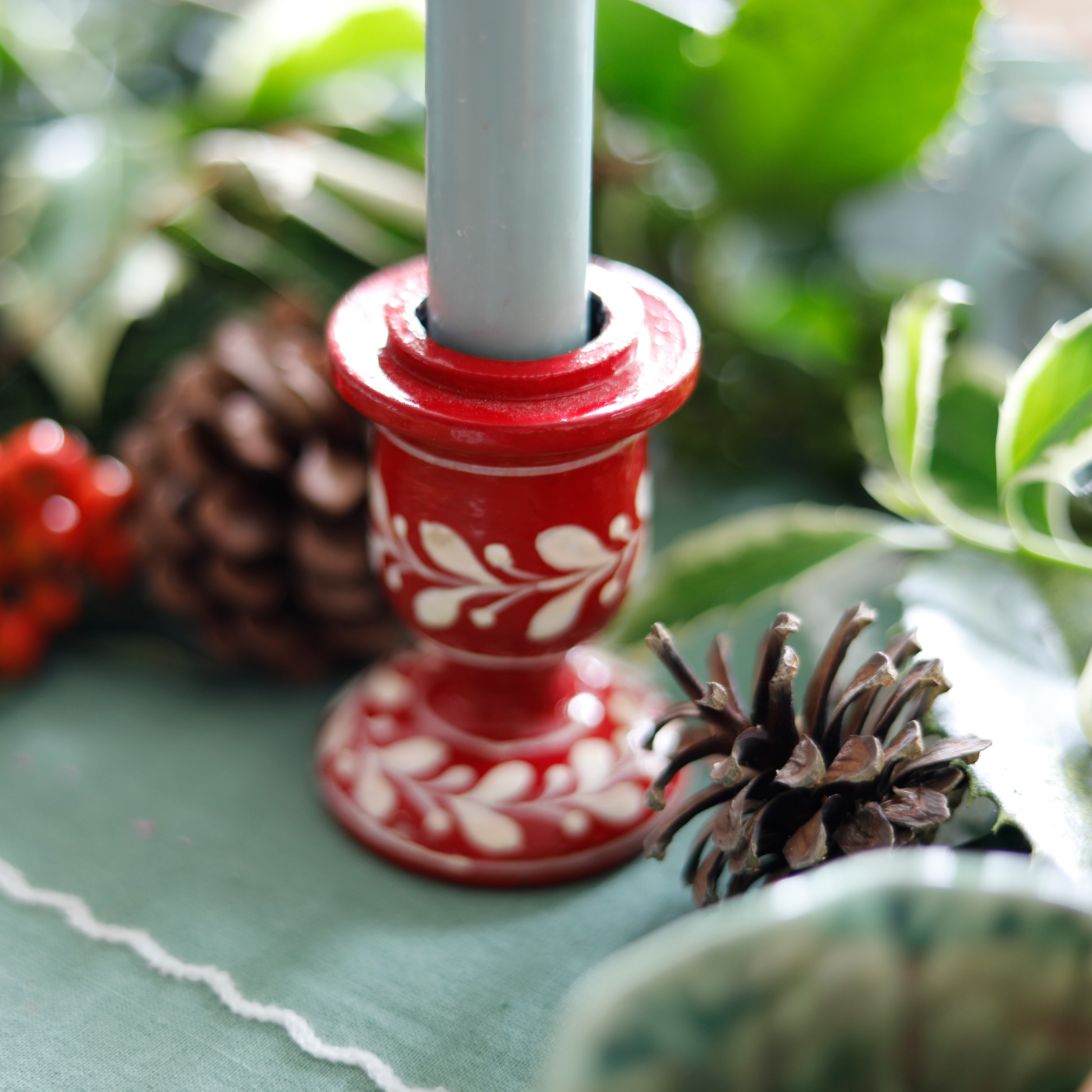 Red Hand Painted Candlestick