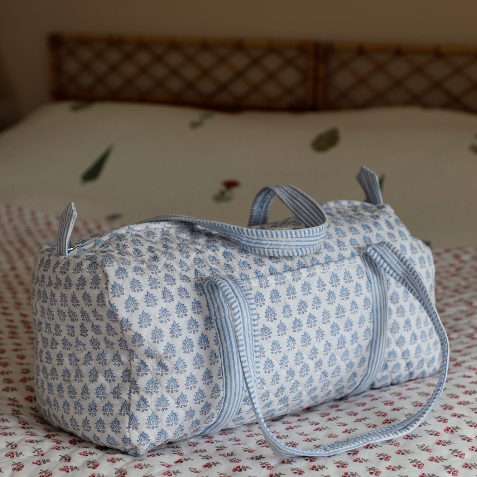 Blue blockprinted weekend bag