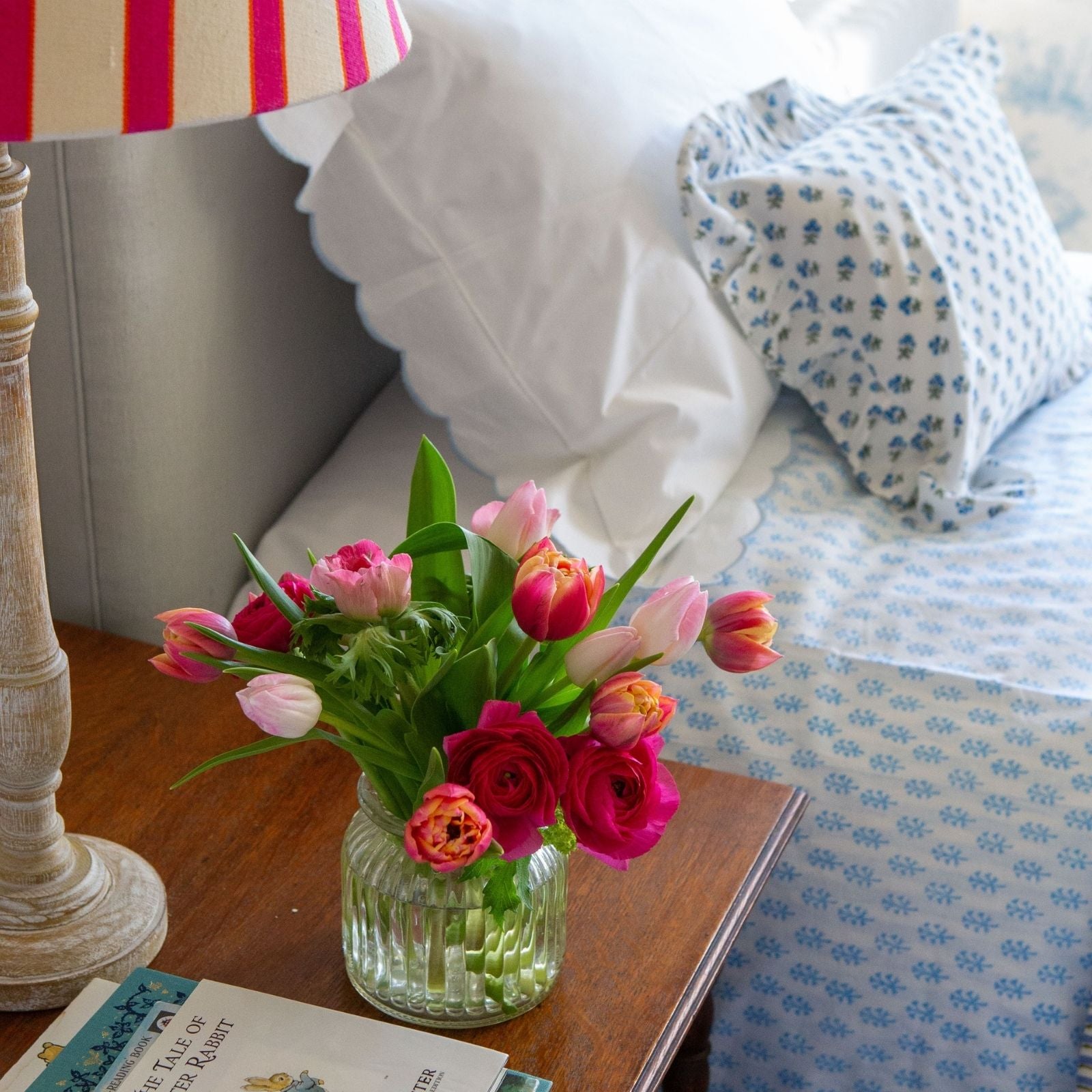 Blue Sprig and Stripe Duvet Cover