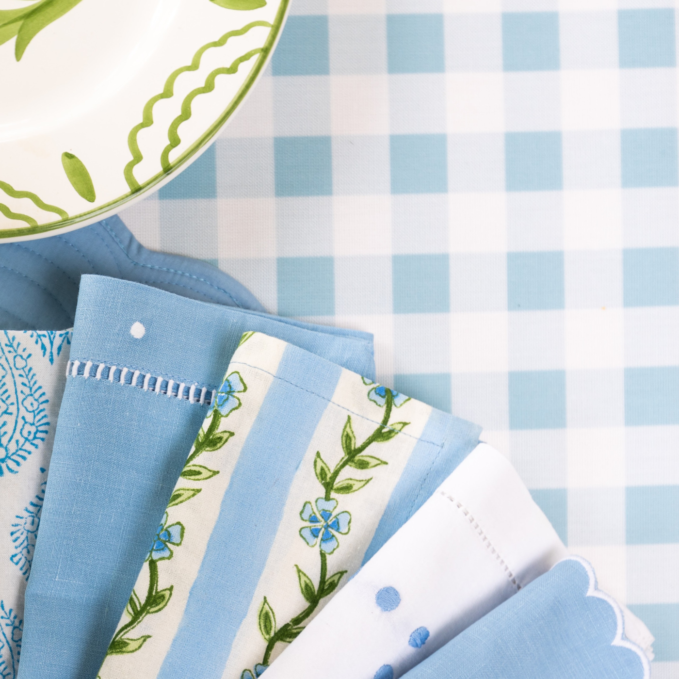 light blue gingham oilcloth