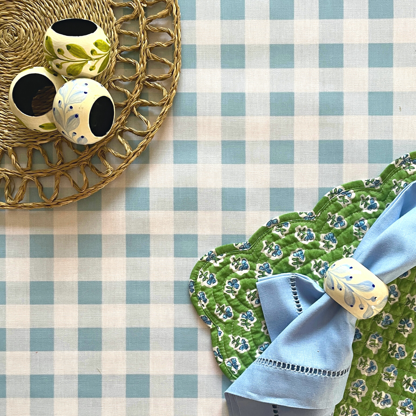 Light Blue Gingham Oilcloth