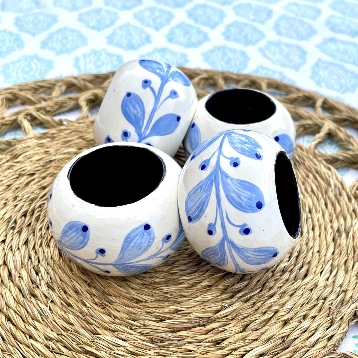 Light Blue Hand Painted Napkin Rings