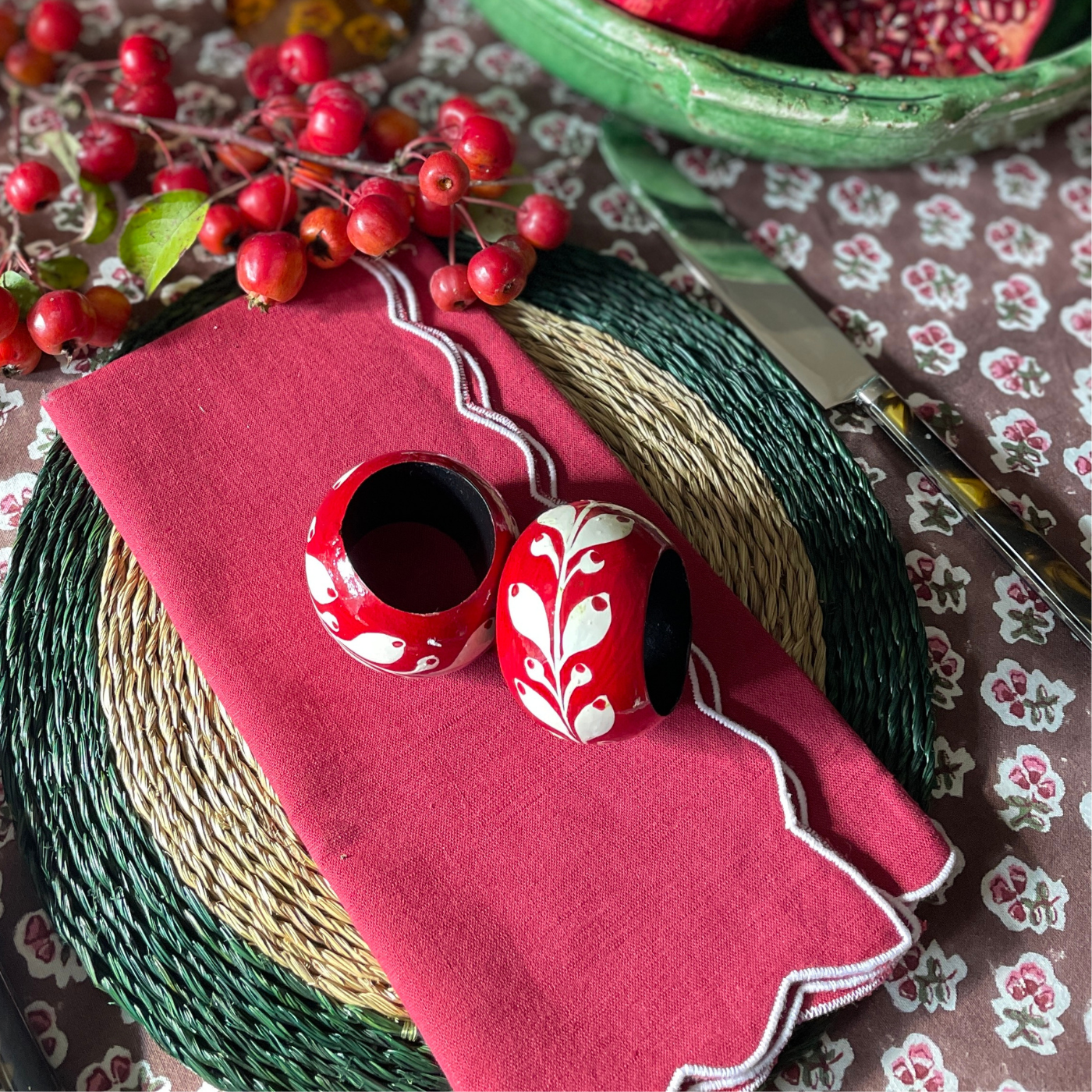 Scarlet Hand Painted Napkin Rings