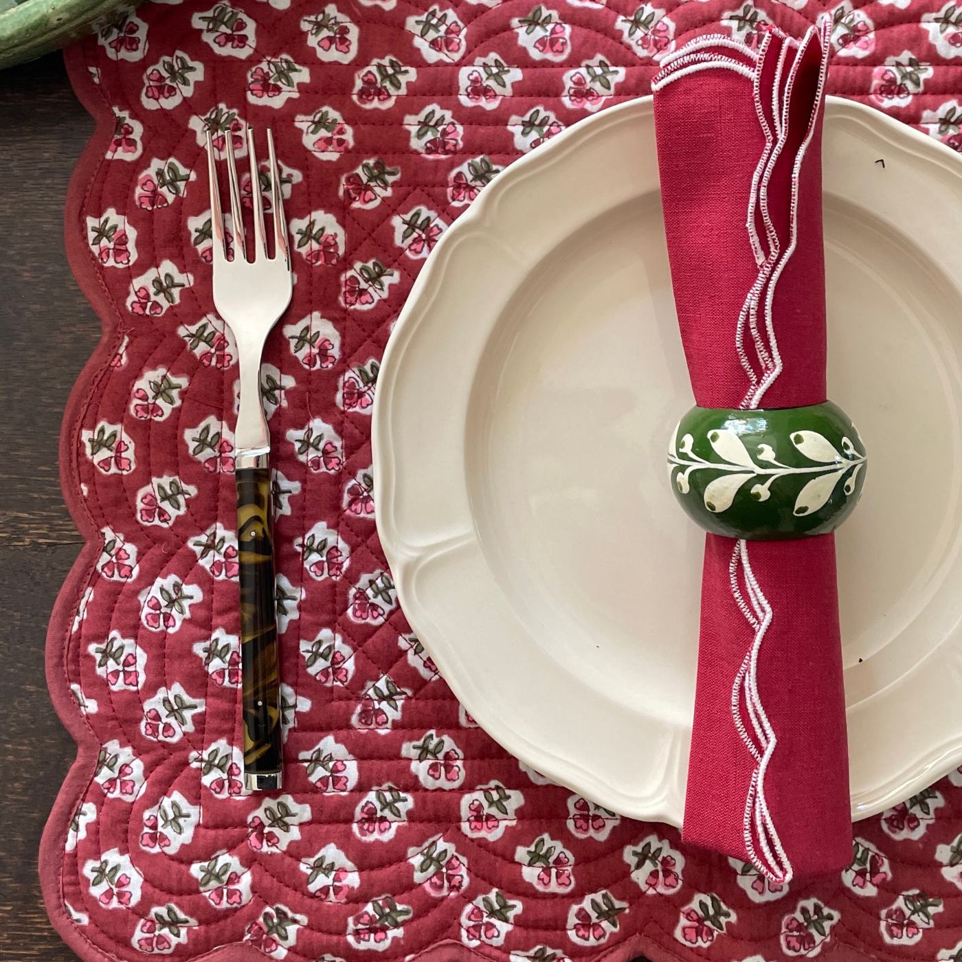 Dark Green Hand Painted Napkin Rings