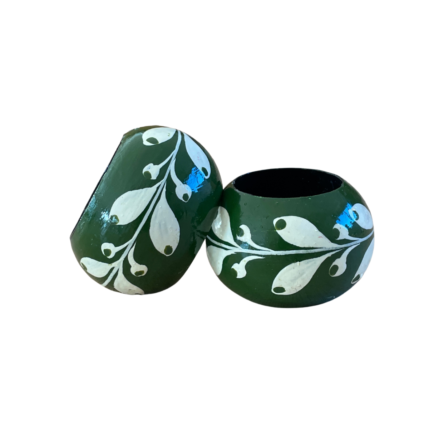 Dark Green Hand Painted Napkin Rings