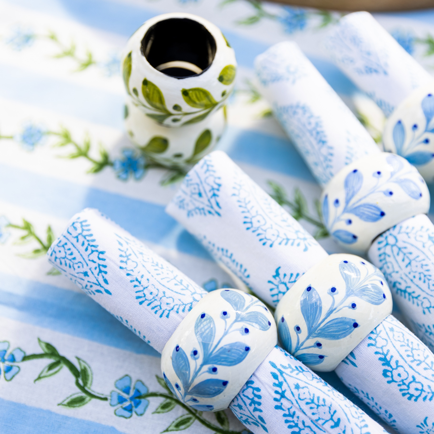 Light blue hand painted napkin rings