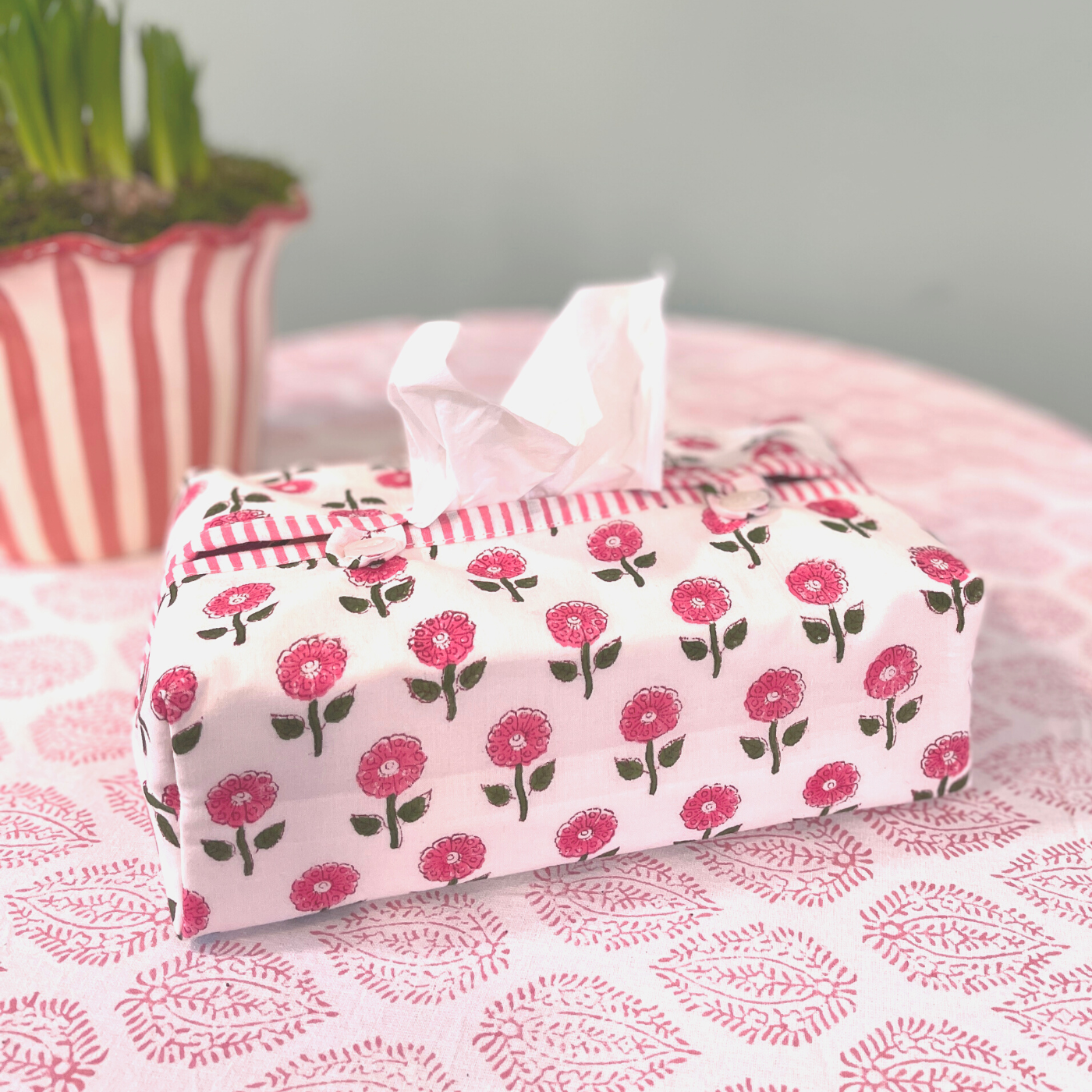 Pink Flowers Fabric Tissue Box Cover