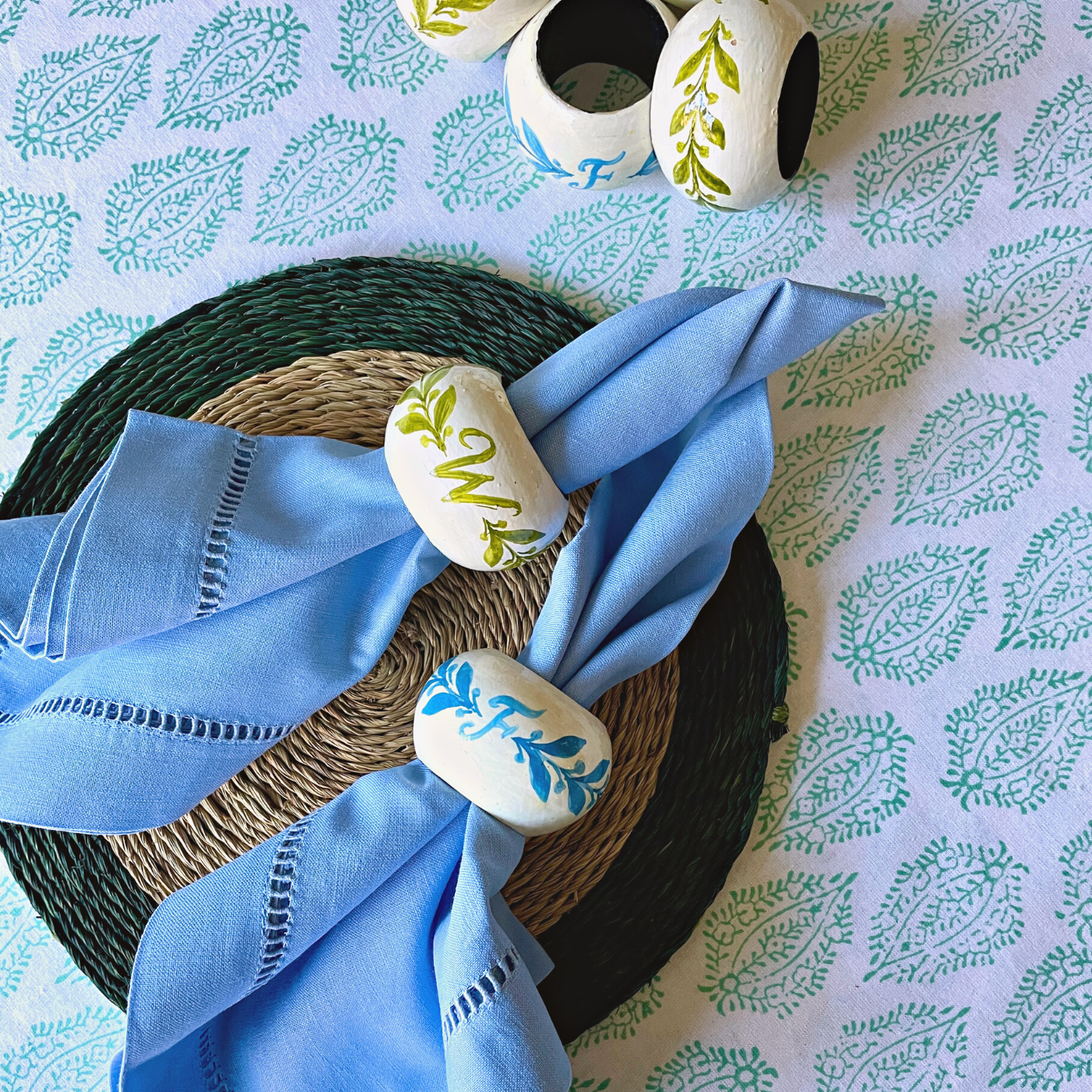 Blue Alphabet Hand Painted Napkin Rings