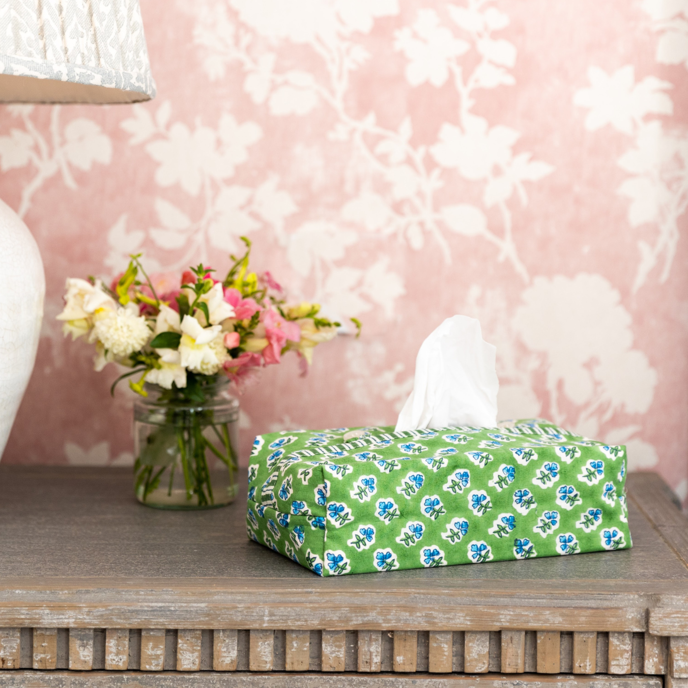 Green Floral Fabric Tissue Box Cover